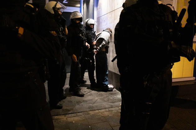 October 7, 2026, Cologne, Nrw, Germany: Multiple hundreds of people took part in a demonstration in Cologne marking the third anniversary of October 7, 2023, protesting IsraelÃ¢â‚¬â ¢s military campaign and genocidal intervention in Gaza. A smaller counter-protest took place without reported confrontations between the two groups...Police intervened and stopped the demonstration multiple times before protesters were held inside a police cage for approximately two hours. Officers later opened a corridor and allowed them to leave in small groups. During the dispersal, police arrested around 10 protesters, who were later released from custody. Cologne Germany  - ZUMAm356 20261007_zip_m356_010 Copyright: xMouafakxMahmaljix