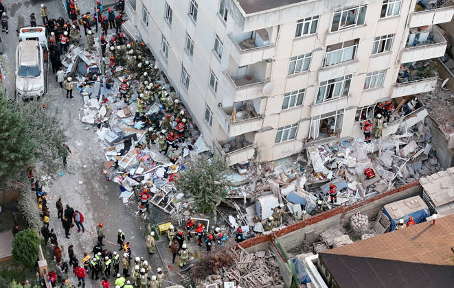 Partial collapse occurs in 7-story building in Istanbul s Maltepe district ISTANBUL, TURKIYE - OCTOBER 8: An aerial view shows search and rescue operations underway after the lower floors of a seven-story building partially collapse in the Maltepe district of Istanbul, Turkiye, on October 8, 2026. Murat Sengul Anadolu Istanbul Turkey. Editorial use only. Please get in touch for any other usage. Copyright: x2026xAnadoluxMuratxSengulx
