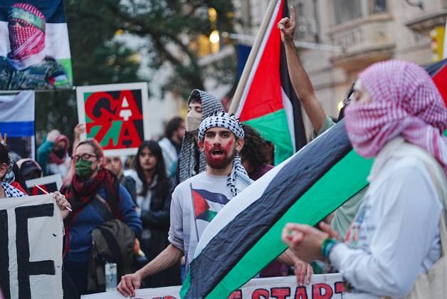 Pro-Palestinians rally outside City Hall NEW YORK, UNITED STATES - OCTOBER 07: Pro-Palestinian Americans rally outside City Hall and march to Union Square in New York, United States, on October 7, 2026, marking the anniversary of the October 7 attacks on Gaza. Selcuk Acar Anadolu New York United States. Editorial use only. Please get in touch for any other usage. Copyright: x2026xAnadoluxSelcukxAcarx