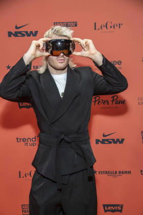 ABB ABOUTYOU Ski Aggu as a guest on the orange carpet at the ABOUT YOU Opera Fashion Show at the Admiralspalast on October 7, 2026, in Berlin, Germany