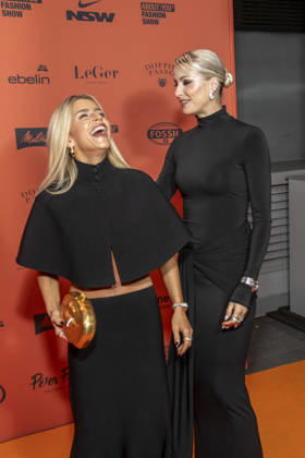 ABB ABOUTYOU Caroline Daur and Lena Gercke as guests on the orange carpet at the ABOUT YOU Opera Fashion Show at the Admiralspalast on October 7, 2026, in Berlin, Germany