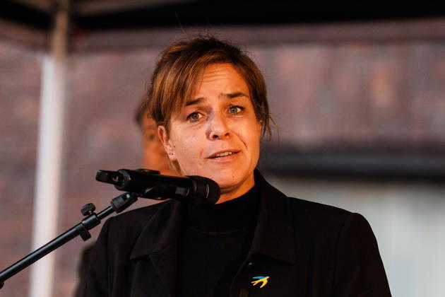 Rally in Düsseldorf marking the anniversary of Hamas’s terrorist attack on Israel on October 7, 2023, and protesting anti-Semitism; speech by Mona Neubaur, Deputy Minister-President of North Rhine-Westphalia, Minister of Economic Affairs, and member of the Green Party Copyright: xThiemoxRudolphx