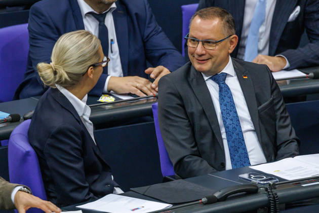 Bundestag: Alice Weidel and Tino Chrupalla of the AfD in the German Bundestag on October 8, 2026, in Berlin, Berlin, Berlin, Germany, Bundestag