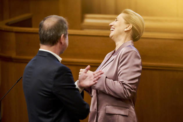 Opening Debate in the Danish Parliament: Prime Minister Mette Frederiksen and Minister of Justice Nicolai Wammen, both of the Social Democratic Party, before the opening debate of Parliament in the Parliament Hall at Christiansborg on Thursday, October 8, 2026. Photo by Thomas Traasdahl, Ritzau Scanpix, Copenhagen, Denmark  Copyright: RitzauxScanpix ThomasxTraasdahlx spdk20261008-085050-L