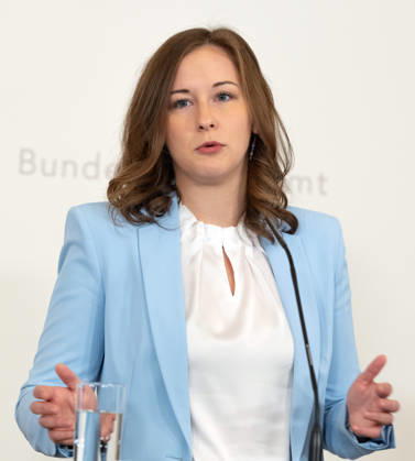 October 8, 2026: Presentation on Early Childhood Education—Claudia Plakolm (ÖVP), Federal Minister for Europe, Integration, and Family at the Federal Chancellery, on October 8, 2026, during the presentation of the 2025–26 Early Childhood Education Monitoring Report by Statistics Austria at the Federal Chancellery in Vienna, Vienna, Austria
