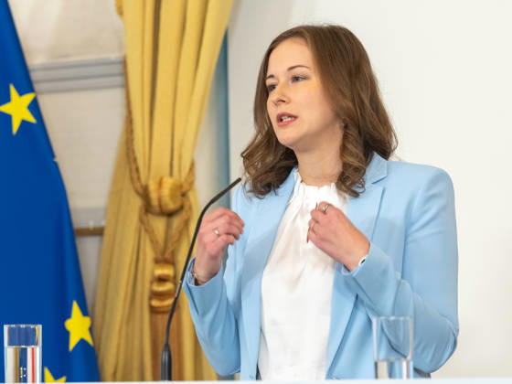 October 8, 2026: Presentation on Early Childhood Education—Claudia Plakolm (ÖVP), Federal Minister for Europe, Integration, and Family at the Federal Chancellery, on October 8, 2026, during the presentation of the 2025–26 Early Childhood Education Monitoring Report by Statistics Austria at the Federal Chancellery in Vienna, Vienna, Austria