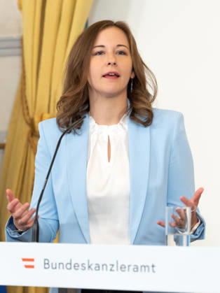 October 8, 2026: Presentation on Early Childhood Education—Claudia Plakolm (ÖVP), Federal Minister for Europe, Integration, and Family at the Federal Chancellery, on October 8, 2026, during the presentation of the 2025–26 Early Childhood Education Monitoring Report by Statistics Austria at the Federal Chancellery in Vienna, Vienna, Austria