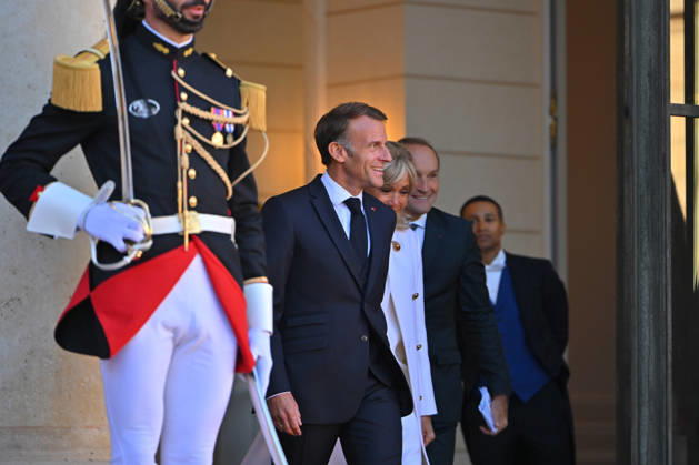 French president hosts German president, Elysee Palace, Paris, France French president Emmanuel Macron and his wife Mme Brigitte Macron host German President Mr Frank Walter Steinmeier and wife Mme Elke Budenbender at the Elysee Palace on October 08, 2026. Paris Elysee Palace Ile de France France