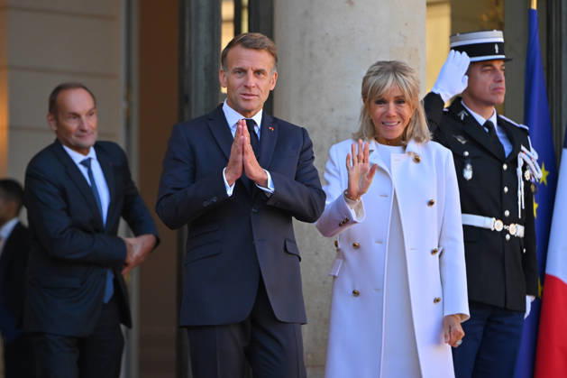 French president hosts German president, Elysee Palace, Paris, France French president Emmanuel Macron and his wife Mme Brigitte Macron host German President Mr Frank Walter Steinmeier and wife Mme Elke Budenbender at the Elysee Palace on October 08, 2026. Paris Elysee Palace Ile de France France