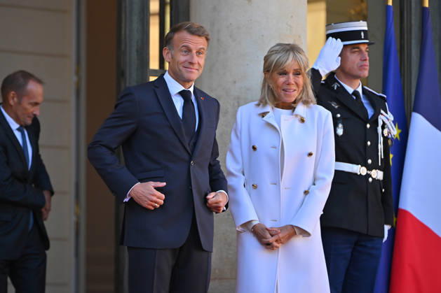French president hosts German president, Elysee Palace, Paris, France French president Emmanuel Macron and his wife Mme Brigitte Macron host German President Mr Frank Walter Steinmeier and wife Mme Elke Budenbender at the Elysee Palace on October 08, 2026. Paris Elysee Palace Ile de France France