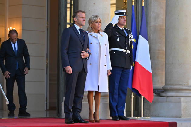 French president hosts German president, Elysee Palace, Paris, France French president Emmanuel Macron and his wife Mme Brigitte Macron host German President Mr Frank Walter Steinmeier and wife Mme Elke Budenbender at the Elysee Palace on October 08, 2026. Paris Elysee Palace Ile de France France