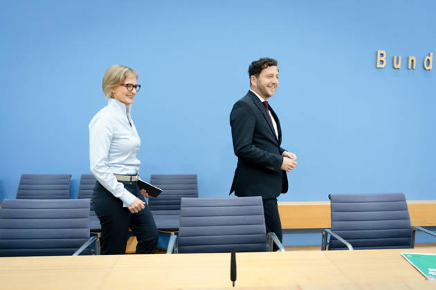 BPK, Alliance 90 The Greens, Franziska Brantner, Felix Banaszak Berlin, BPK, Presentation of the Main Resolution Our Plan for Germany, Franziska Brantner, Federal Chair, Felix Banaszak, Federal Chair, Alliance 90 The Greens Berlin Berlin GER