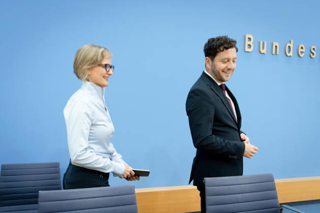 BPK, Alliance 90 The Greens, Franziska Brantner, Felix Banaszak Berlin, BPK, Presentation of the Main Resolution Our Plan for Germany, Franziska Brantner, Federal Chair, Felix Banaszak, Federal Chair, Alliance 90 The Greens Berlin Berlin GER