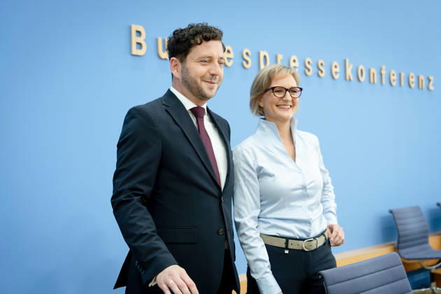 BPK, Alliance 90 The Greens, Franziska Brantner, Felix Banaszak Berlin, BPK, Presentation of the Main Resolution Our Plan for Germany, Franziska Brantner, Federal Chair, Felix Banaszak, Federal Chair, Alliance 90 The Greens Berlin Berlin GER