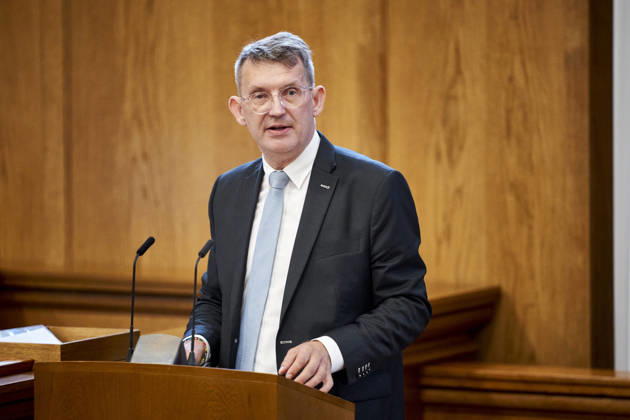 Opening Debate in the Danish Parliament: Troels Lund Poulsen, Chairman of the Liberal Party, during the opening debate of Parliament in the Parliament Hall at Christiansborg on Thursday, October 8, 2026. Photo by Thomas Traasdahl, Ritzau Scanpix, Copenhagen, Denmark  Copyright: RitzauxScanpix ThomasxTraasdahlx spdk20261008-104734-L