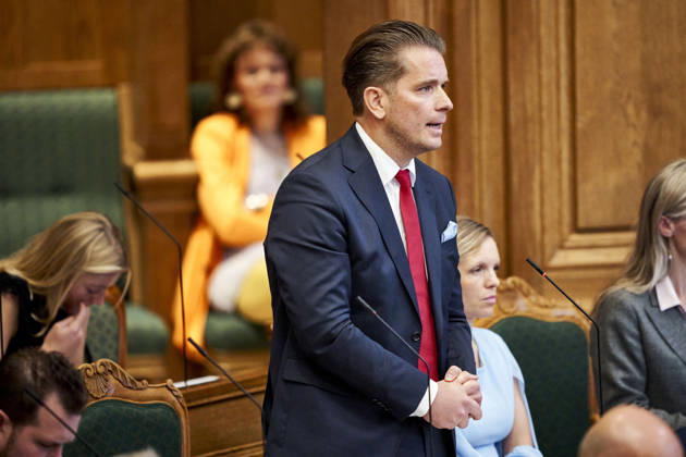 Opening debate in the Danish Parliament: Ulrik Knudsen of the Danish Democrats during the opening debate of the Folketing in the Parliament Hall at Christiansborg on Thursday, October 8, 2026. Photo by Thomas Traasdahl, Ritzau Scanpix, Copenhagen, Denmark Copyright: RitzauxScanpix ThomasxTraasdahlx spdk20261008-112035-L
