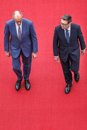 Welcome for the Prime Minister of the United Kingdom of Great Britain Welcome for Andrew Burnham, Prime Minister of the United Kingdom of Great Britain and Northern Ireland, by Federal Chancellor Friedrich Merz (CDU) in Berlin on October 8, 2026 Berlin, Berlin, Germany, Federal Chancellery