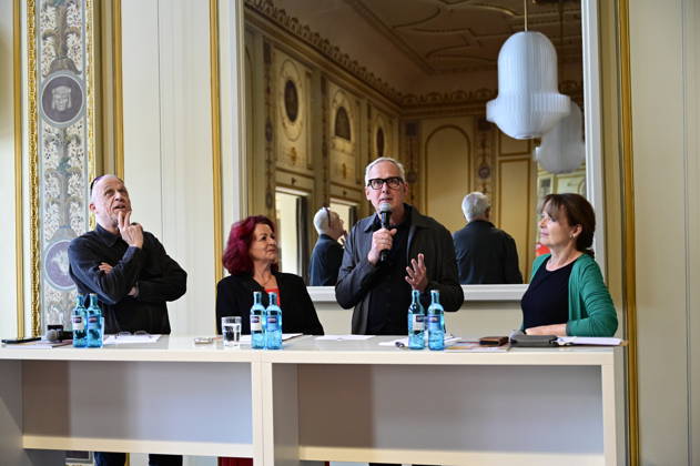 Stefan Hippler, Viola Klein, Joachim Klement, and Sabine Mutschke at the press conference and presentation of the 16th HOPE Award for the 18th HOPE Gala Dresden at the Schauspielhaus Dresden, Dresden, October 8, 2026 Copyright: xMatthiasxWehnertx