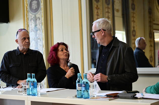 Stefan Hippler, Viola Klein, and Joachim Klement at the press conference and presentation of the 16th HOPE Award for the 18th HOPE Gala Dresden at the Schauspielhaus Dresden, Dresden, October 8, 2026 Copyright: xMatthiasxWehnertx
