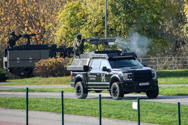 BELARUS, MINSK - OCTOBER 8, 2026: A vehicle is seen during the final phase of the Eurasia-Antiterror 2026 counter-terrorism exercise by relevant agencies of the CIS and SCO member states. The drill is held as part of the 2026 CIS and SCO Counter-Terrorism Forum. Maxim Malinovsky TASS  98945549