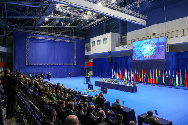 BELARUS, MINSK - OCTOBER 8, 2026: A meeting before the final phase of the Eurasia-Antiterror 2026 counter-terrorism exercise by relevant agencies of the CIS and SCO member states. The drill is held as part of the 2026 CIS and SCO Counter-Terrorism Forum. Maxim Malinovsky TASS  98946423