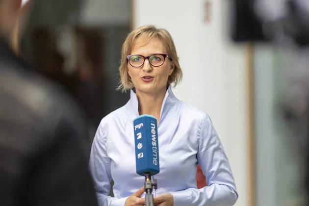Franziska Brantner, co-chair of Alliance 90 The Greens, photographed during the press conference to present the flagship proposal Our Plan for Germany, Berlin, October 8, 2026, Berlin, Germany Copyright: xYonaxElsnerx