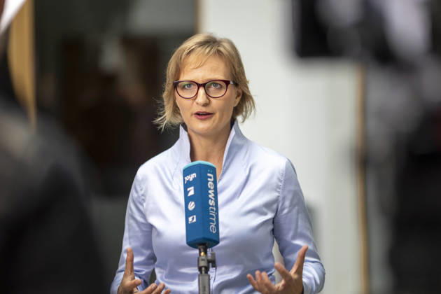 Franziska Brantner, co-chair of Alliance 90 The Greens, photographed during the press conference to present the flagship proposal Our Plan for Germany, Berlin, October 8, 2026, Berlin, Germany Copyright: xYonaxElsnerx