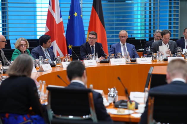 Regional Economic Forum with Chancellor Merz and British Prime Minister Andrew Burnham: Chancellor Friedrich Merz and Andrew Burnham, Prime Minister of the United Kingdom of Great Britain and Northern Ireland, at the opening of the joint regional economic forum at the Federal Chancellery, October 8, 2026, Berlin, Germany