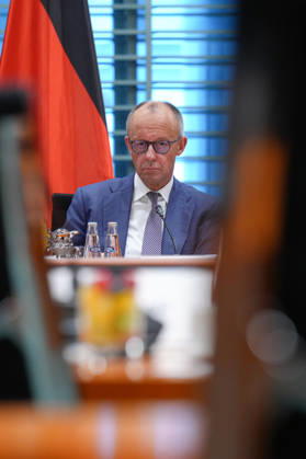 Regional Economic Forum with Chancellor Merz and British Prime Minister Andrew Burnham: Chancellor Friedrich Merz poses for the cameras at the opening of the joint regional economic forum between Germany and the United Kingdom at the Federal Chancellery, October 8, 2026, Berlin, Germany