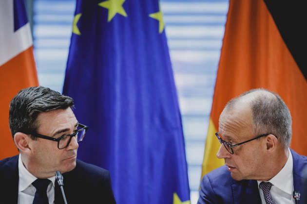 R. L. Friedrich Merz (CDU), Chancellor of Germany, and Andrew Burnham, Prime Minister of the United Kingdom, photographed while attending the Regional Growth Forum at the Federal Chancellery in Berlin, October 8, 2026, Berlin, Germany Copyright: xFlorianxGaertnerx