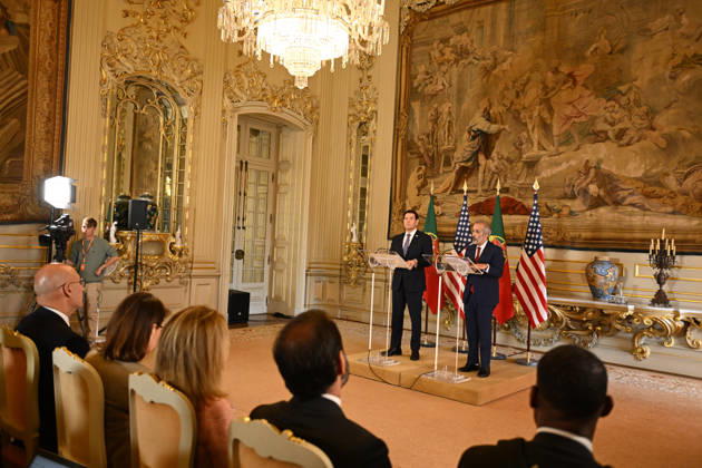 US Secretary of State Marco Rubio visits Portugal LISBON, PORTUGAL - OCTOBER 8: US Secretary of State Marco Rubio (L) and Portuguese Foreign Minister Paulo Rangel (R) hold a joint press conference at the Necessidades Palace, home to Portugal s Foreign Ministry, in Lisbon, Portugal, on October 8, 2026. Zed Jameson Anadolu Lisbon Portugal. Editorial use only. Please get in touch for any other usage.  Copyright: x2026xAnadoluxZedxJamesonx