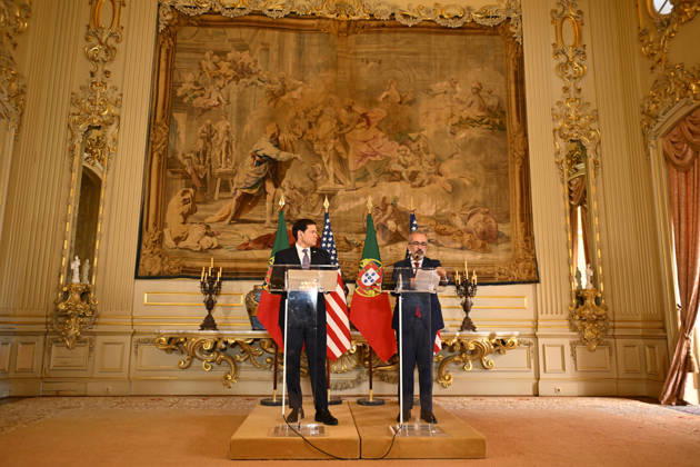 US Secretary of State Marco Rubio visits Portugal LISBON, PORTUGAL - OCTOBER 8: US Secretary of State Marco Rubio (L) and Portuguese Foreign Minister Paulo Rangel (R) hold a joint press conference at the Necessidades Palace, home to Portugal s Foreign Ministry, in Lisbon, Portugal, on October 8, 2026. Zed Jameson Anadolu Lisbon Portugal. Editorial use only. Please get in touch for any other usage.  Copyright: x2026xAnadoluxZedxJamesonx
