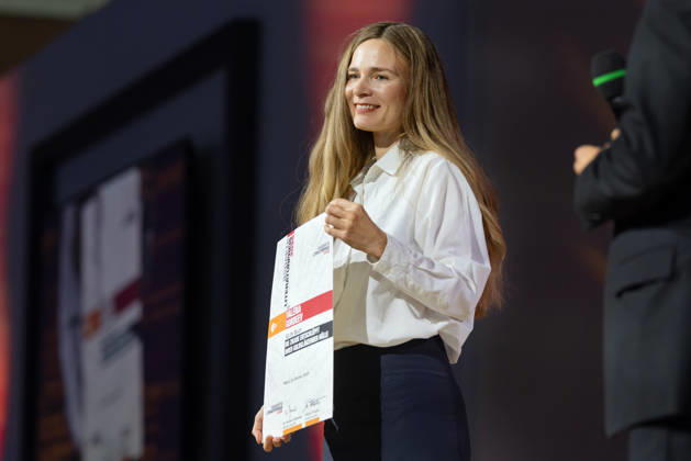Frankfurt Book Fair 2026: Valeria Gordeev receives the 2026 aspekte Literature Prize for her book *The Cicada Emerges from Its Shiny Golden Shell*, Frankfurt am Main, Hesse, Germany, Exhibition Grounds