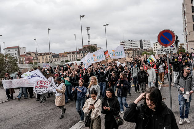 Protest against eduction conditions continues in Nancy NANCY, FRANCE - OCTOBER 8: Students holding placards take to the streets to protest education conditions in Nancy, France, on October 8, 2026. Students are taking part in a nationwide high-school mobilization over school conditions and demands for greater education resources, while security units remain deployed around several locations in the city. Muhammed Said Tako Anadolu Nancy France. Editorial use only. Please get in touch for any other usage.  Copyright: x2026xAnadoluxMuhammedxSaidxTakox