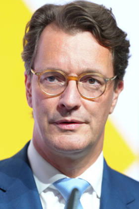 Brand Economy Day 2026 NRW: A portrait of Minister President Hendrik Wuest on stage during his laudatory speech at Brand Economy Day 2026, Berlin, October 8, 2026, Berlin, Berlin, Germany
