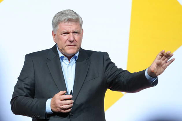 Brand Economy Day 2026: Thomas Fell, CEO of GS1, delivering his presentation on stage at Brand Economy Day 2026, Berlin, October 8, 2026, Berlin, Berlin, Germany