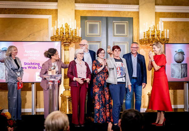 08-10-2026 Palace Queen Maxima presented the 2026 Appeltjes van Oranje awards at palace Noordeinde in The Hague. Winners Stchting Doors Wide Open. Â Copyright: xPPEx