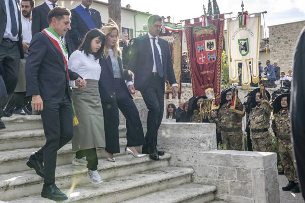 IPA89434821 - ASCOLI PICENO, ITALY OCTOBER 8, 2026: Prime Minister Giorgia Meloni attends the presentation and inauguration ceremony for the Palazzo Saladini Pilastri complex and its historic park in Ascoli Piceno. The restoration project is part of the PINQuA program for urban regeneration and the enhancement of the city™s historical heritage. (Photo: Andrea Vagnoni IPA Agency)  Copyright: xAndreaxVagnonix xx IPA89434821