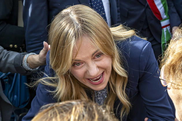 IPA89434846 - ASCOLI PICENO, ITALY OCTOBER 8, 2026: Prime Minister Giorgia Meloni attends the presentation and inauguration ceremony for the Palazzo Saladini Pilastri complex and its monumental park in Ascoli Piceno. The restoration project is part of the PINQuA program for urban regeneration and the enhancement of the city™s historical heritage. (Photo: Andrea Vagnoni IPA Agency)  Copyright: xAndreaxVagnonix xx IPA89434846