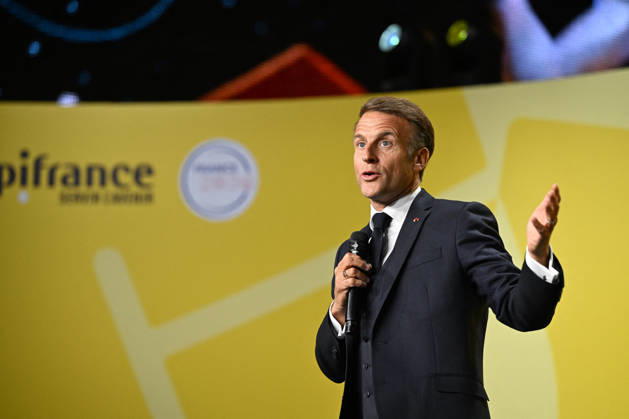 President Macron at Bpifrance Inno Generation - Paris France s President Emmanuel Macron delivers a speech on stage during the Bpifrance Inno Generation (BIG) event, one of Europe’s largest gatherings dedicated to entrepreneurs, in Paris, France on October 8, 2026. Photo by Jeanne Accorsini Pool ABACAPRESS.COM Paris France Copyright: xAccorsinixJeanne Pool ABACAx