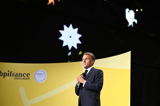 President Macron at Bpifrance Inno Generation - Paris France s President Emmanuel Macron delivers a speech on stage during the Bpifrance Inno Generation (BIG) event, one of Europe’s largest gatherings dedicated to entrepreneurs, in Paris, France on October 8, 2026. Photo by Jeanne Accorsini Pool ABACAPRESS.COM Paris France Copyright: xAccorsinixJeanne Pool ABACAx