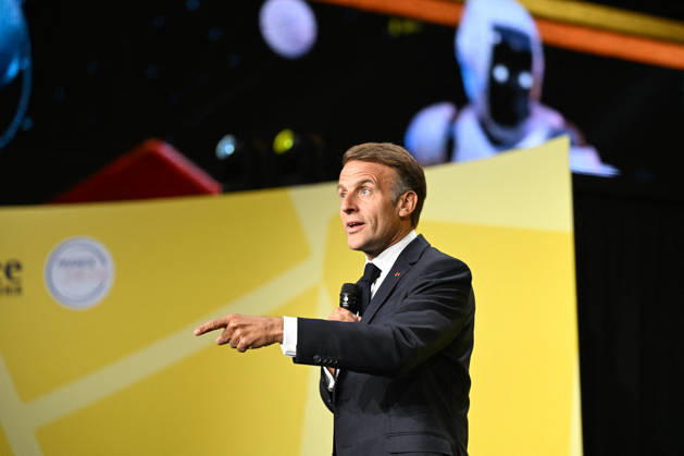 President Macron at Bpifrance Inno Generation - Paris France s President Emmanuel Macron delivers a speech on stage during the Bpifrance Inno Generation (BIG) event, one of Europe’s largest gatherings dedicated to entrepreneurs, in Paris, France on October 8, 2026. Photo by Jeanne Accorsini Pool ABACAPRESS.COM Paris France Copyright: xAccorsinixJeanne Pool ABACAx