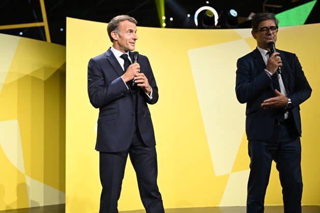 President Macron at Bpifrance Inno Generation - Paris France s President Emmanuel Macron delivers a speech on stage during the Bpifrance Inno Generation (BIG) event, one of Europe’s largest gatherings dedicated to entrepreneurs, in Paris, France on October 8, 2026. Photo by Jeanne Accorsini Pool ABACAPRESS.COM Paris France Copyright: xAccorsinixJeanne Pool ABACAx