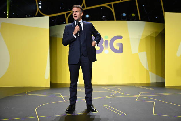 President Macron at Bpifrance Inno Generation - Paris France s President Emmanuel Macron delivers a speech on stage during the Bpifrance Inno Generation (BIG) event, one of Europe’s largest gatherings dedicated to entrepreneurs, in Paris, France on October 8, 2026. Photo by Jeanne Accorsini Pool ABACAPRESS.COM Paris France  Copyright: xAccorsinixJeanne Pool ABACAx