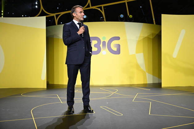 President Macron at Bpifrance Inno Generation - Paris France s President Emmanuel Macron delivers a speech on stage during the Bpifrance Inno Generation (BIG) event, one of Europe’s largest gatherings dedicated to entrepreneurs, in Paris, France on October 8, 2026. Photo by Jeanne Accorsini Pool ABACAPRESS.COM Paris France  Copyright: xAccorsinixJeanne Pool ABACAx