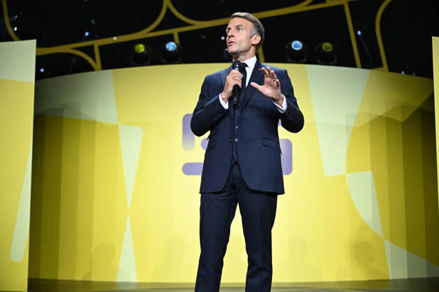 President Macron at Bpifrance Inno Generation - Paris France s President Emmanuel Macron delivers a speech on stage during the Bpifrance Inno Generation (BIG) event, one of Europe’s largest gatherings dedicated to entrepreneurs, in Paris, France on October 8, 2026. Photo by Jeanne Accorsini Pool ABACAPRESS.COM Paris France  Copyright: xAccorsinixJeanne Pool ABACAx