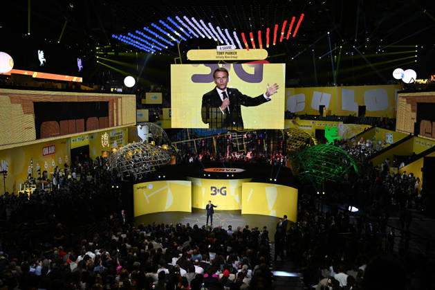 President Macron at Bpifrance Inno Generation - Paris France s President Emmanuel Macron delivers a speech on stage during the Bpifrance Inno Generation (BIG) event, one of Europe’s largest gatherings dedicated to entrepreneurs, in Paris, France on October 8, 2026. Photo by Jeanne Accorsini Pool ABACAPRESS.COM Paris France  Copyright: xAccorsinixJeanne Pool ABACAx