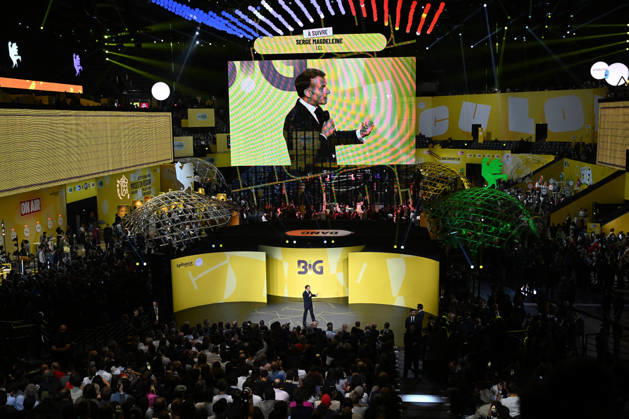 President Macron at Bpifrance Inno Generation - Paris France s President Emmanuel Macron delivers a speech on stage during the Bpifrance Inno Generation (BIG) event, one of Europe’s largest gatherings dedicated to entrepreneurs, in Paris, France on October 8, 2026. Photo by Jeanne Accorsini Pool ABACAPRESS.COM Paris France  Copyright: xAccorsinixJeanne Pool ABACAx