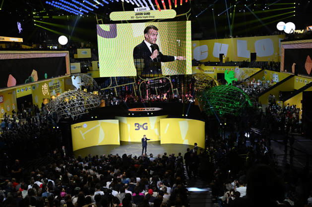 President Macron at Bpifrance Inno Generation - Paris France s President Emmanuel Macron delivers a speech on stage during the Bpifrance Inno Generation (BIG) event, one of Europe’s largest gatherings dedicated to entrepreneurs, in Paris, France on October 8, 2026. Photo by Jeanne Accorsini Pool ABACAPRESS.COM Paris France  Copyright: xAccorsinixJeanne Pool ABACAx