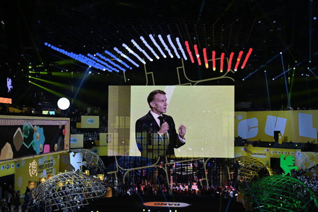 President Macron at Bpifrance Inno Generation - Paris France s President Emmanuel Macron delivers a speech on stage during the Bpifrance Inno Generation (BIG) event, one of Europe’s largest gatherings dedicated to entrepreneurs, in Paris, France on October 8, 2026. Photo by Jeanne Accorsini Pool ABACAPRESS.COM Paris France  Copyright: xAccorsinixJeanne Pool ABACAx